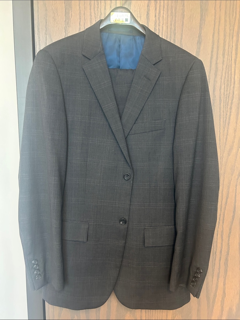 Men's Charcoal Plaid Two-Button Blazer